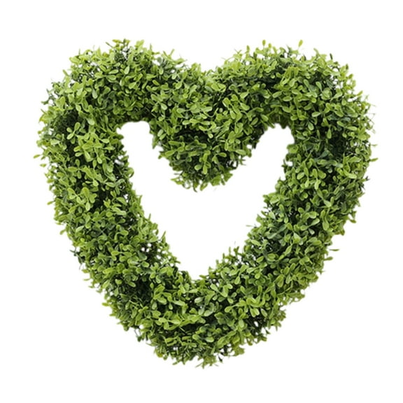 Artificial Green Leaves Wreath for Front Door, 1 Pc Heart Shaped Simulation Garland Shell Grass Boxwood Wreath for Home Wall Window Farmhouse Hanging Decoration, 17.32 Inch,Light Green