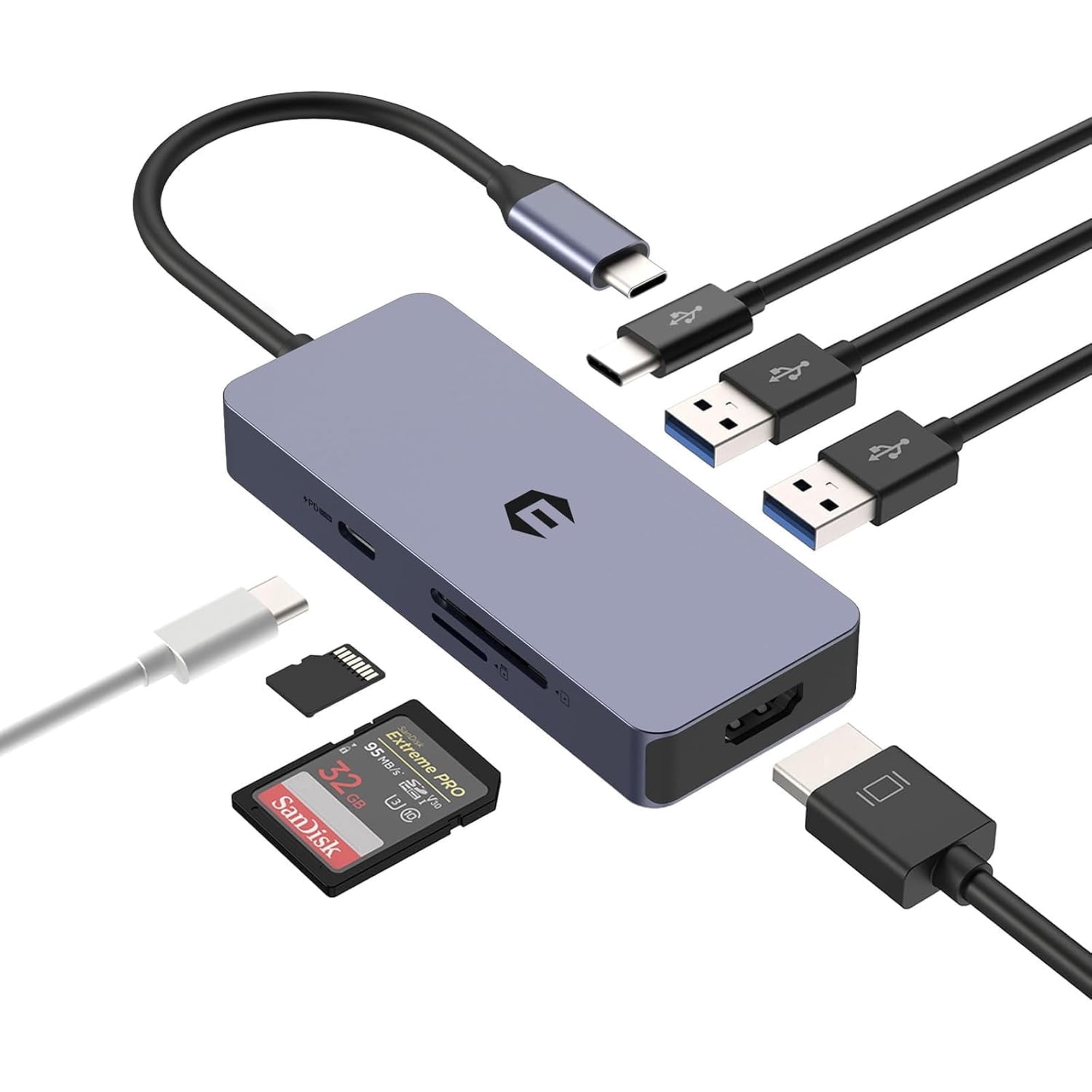 7-in-1 USB C Hub with 4K HDMI, 100W PD, USB-C 3.0, 2x USB 3.0, SD/TF Card Reader - Multiport Adapter for MacBook Pro/Air, iMac, Chromebook & Type-C Devices