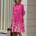 thumbnail image 2 of Vestido camisero Zhyaj para mujer, manga larga, con botones, cuello en V rosa, 2 of 6