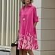 thumbnail image 2 of Vestido Zhyaj Boho Summer Maxi Rosa con cuello en V y manga larga para mujer, 2 of 6