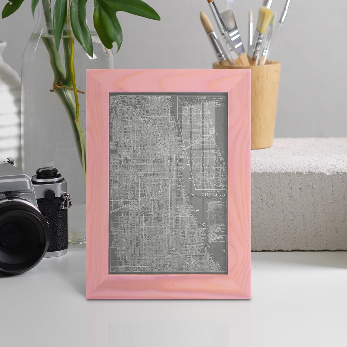 City Map of Chicago -Framed Print w/glass-Sunset Pink