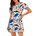 thumbnail image 1 of Fotbe Cute Sea Animals Bata de Dormir para Mujer con Estampado, Camisón de Algodón de Manga Corta, Ropa de Dormir Casual, 1 of 6