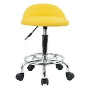 KKTONER PU Leather Round Rolling Stool with Foot Rest Height Adjustable Swivel Drafting Work SPA Medical Task Chair with Wheels (Yellow)