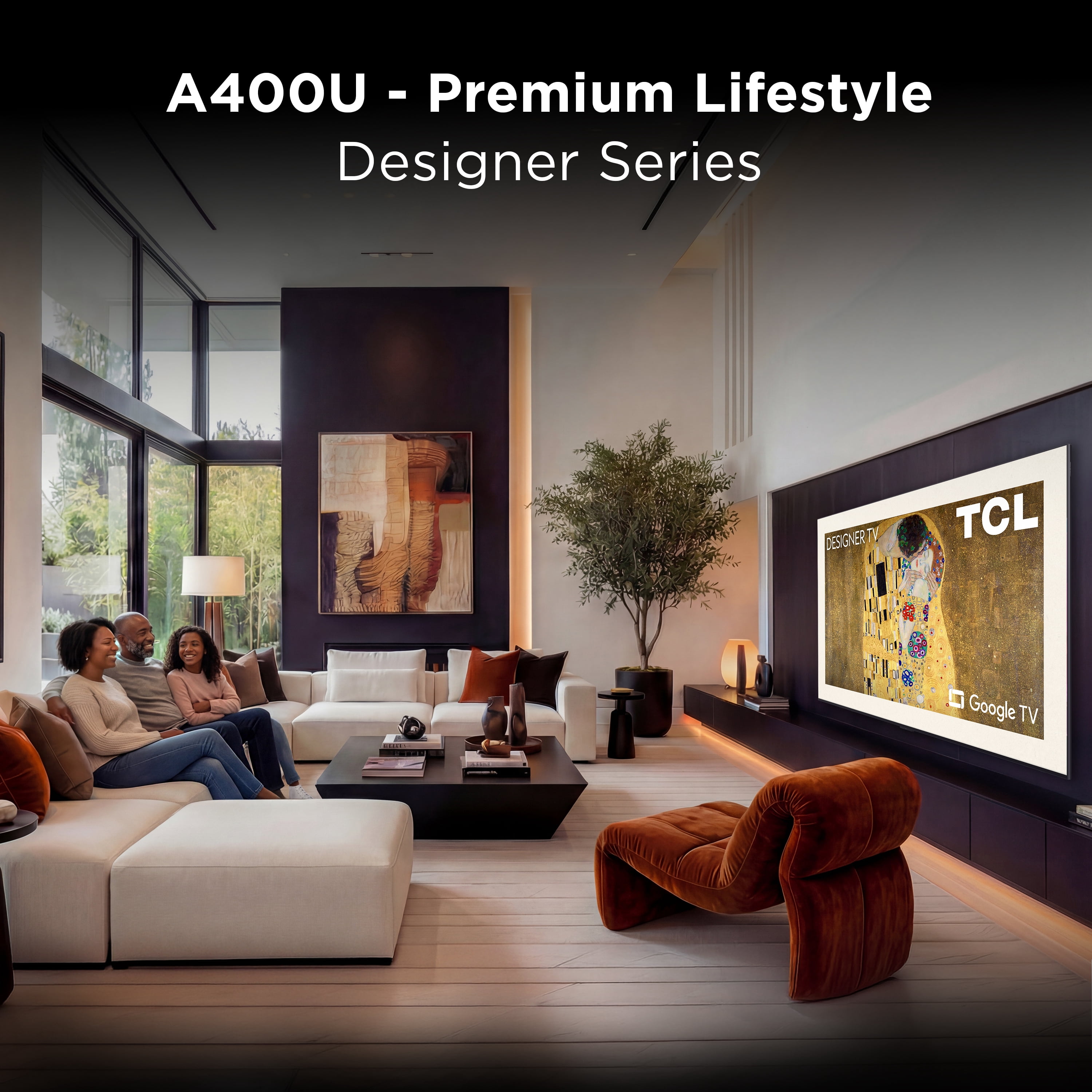 TCL 85" A400U Designer Series QD-Mini LED QLED 4K Smart Google TV (New 2026) - Art Library, Flush Wall Mount Included, Halo Control System, Local Dimming Pro, High Brightness Pro - 85A400U
