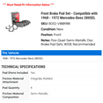 thumbnail image 2 of Front Brake Pad Set - Compatible with 1968 - 1972 Mercedes-Benz 280SEL 1969 1970 1971, 2 of 2
