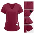 thumbnail image 5 of Scrubs for Women Set Medical Uniform Stretch Short Sleeve Vneck Top & Straight Leg/Jogger Pants with Mutli Pockets Wine,XXL, 5 of 7