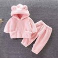 thumbnail image 2 of Toddler Girls Clothes Fall Winter Outfit Sets, Baby Girl Long Sleeve Solid Color Flannel Hooded Sweatshirt Cute Elastic Waist Pant Set 0 6 12 18 24 Months 2T 3T 4T Kaprioy Baby Girl Clothes, 2 of 4