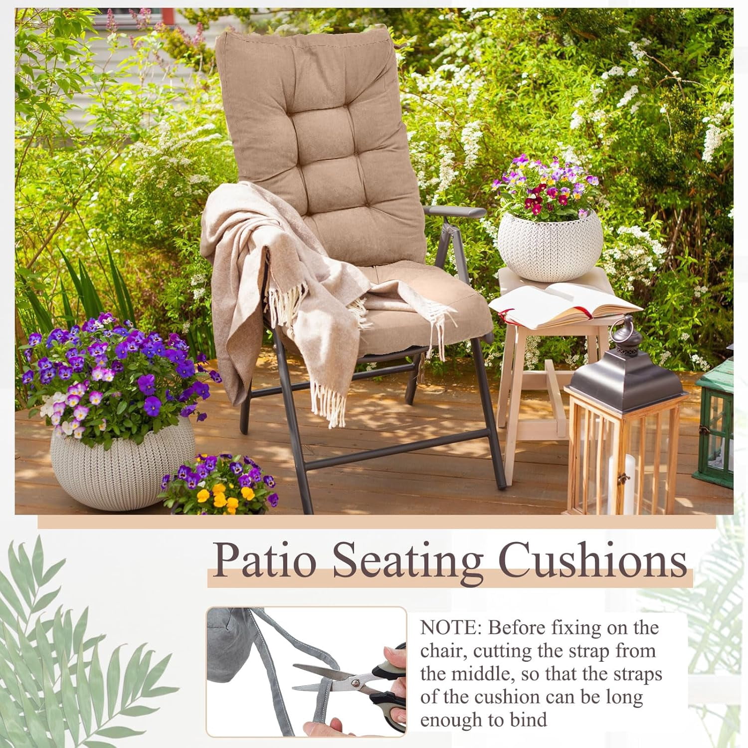 4 Sets Outdoor Patio Chair Cushions Seat High Back Tufted Pillow Replacement Rocking Chair Cushions Pads for Patio Summer Seasonal Indoor Home Office(Beige Apricot)