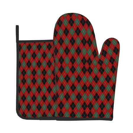 

KLL Argyle Plaid Pattern Oven Mitts and Pot Holders 2pcs Sets for Kitchen Oven Mitt Heat Resistant 536°F Oven Gloves for Kitchen Cooking and Baking