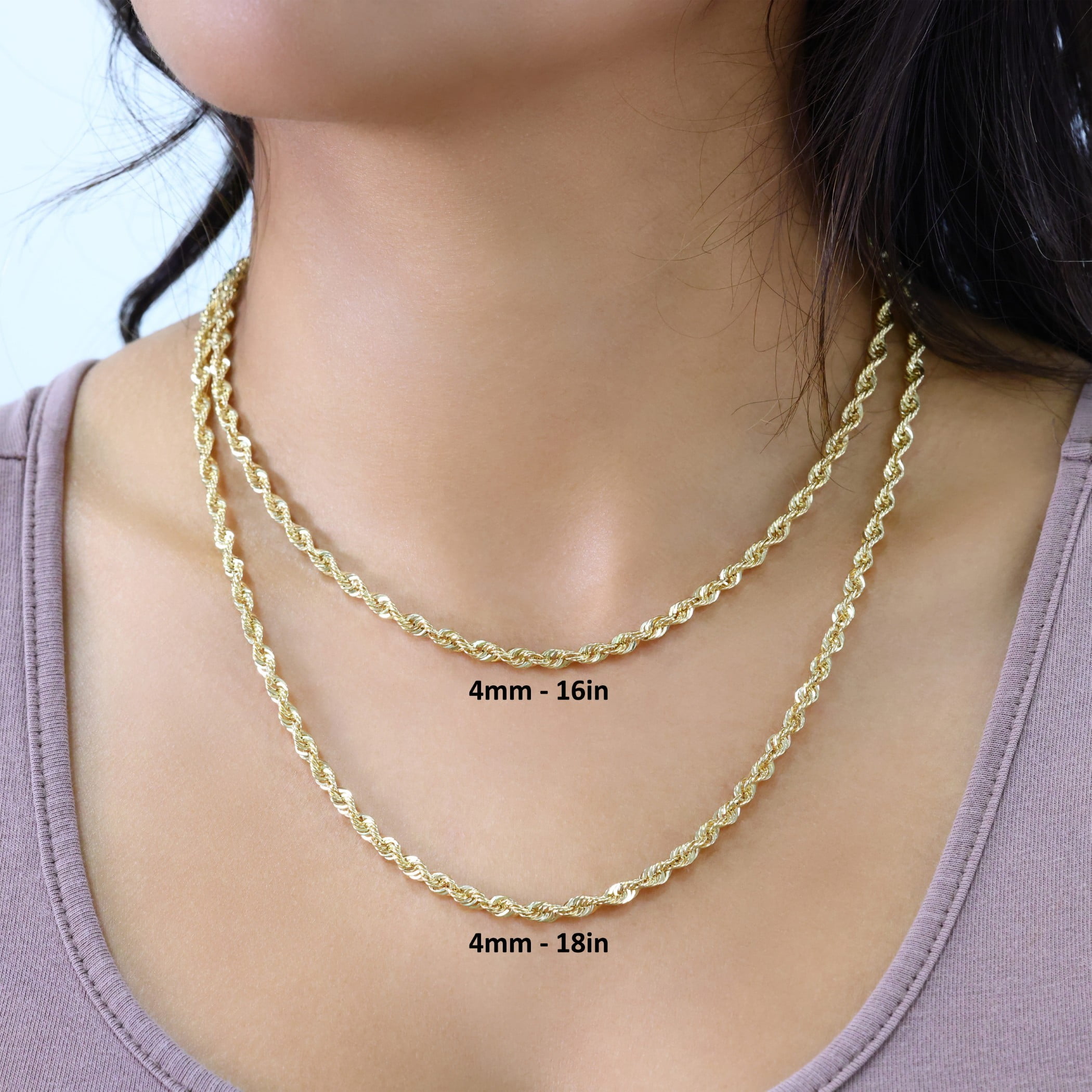 Nuragold 10k Real Yellow Gold 4mm Rope Chain Diamond Cut Lightweight Necklace (16"-30") Italian Jewelry for Men & Women