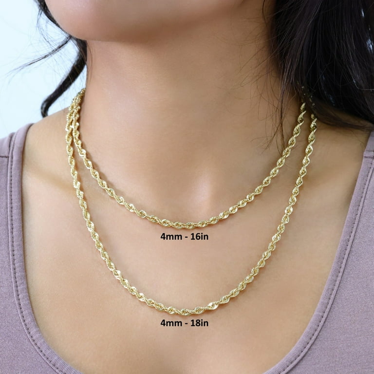 Real 10k Yellow Nuragold 4mm Diamond Cut Rope Chain Necklace