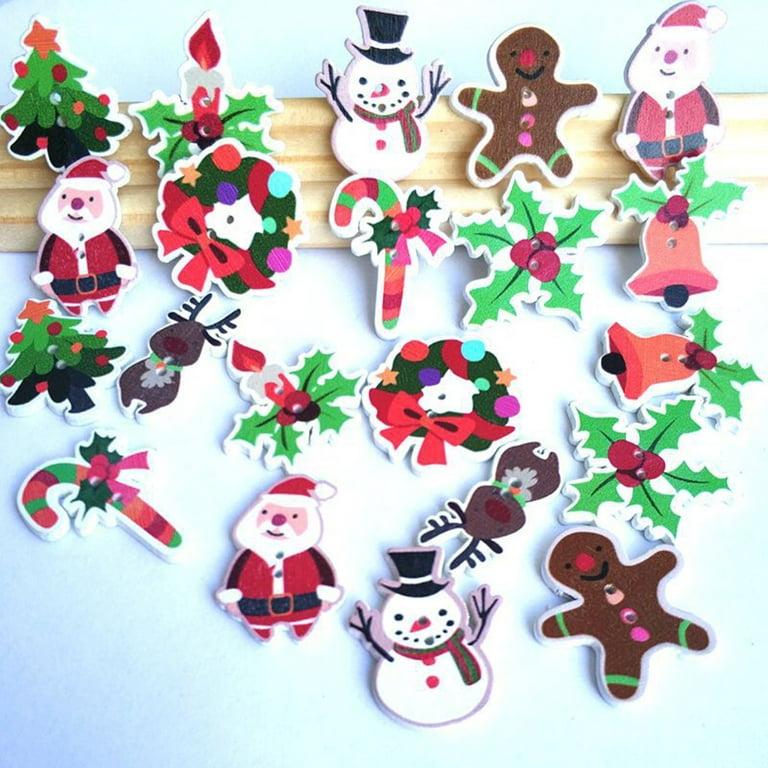 50PCS Christmas Wooden Buttons Cute Sewing Buttons Colorful Art Craft  Buttons for Handmade Project