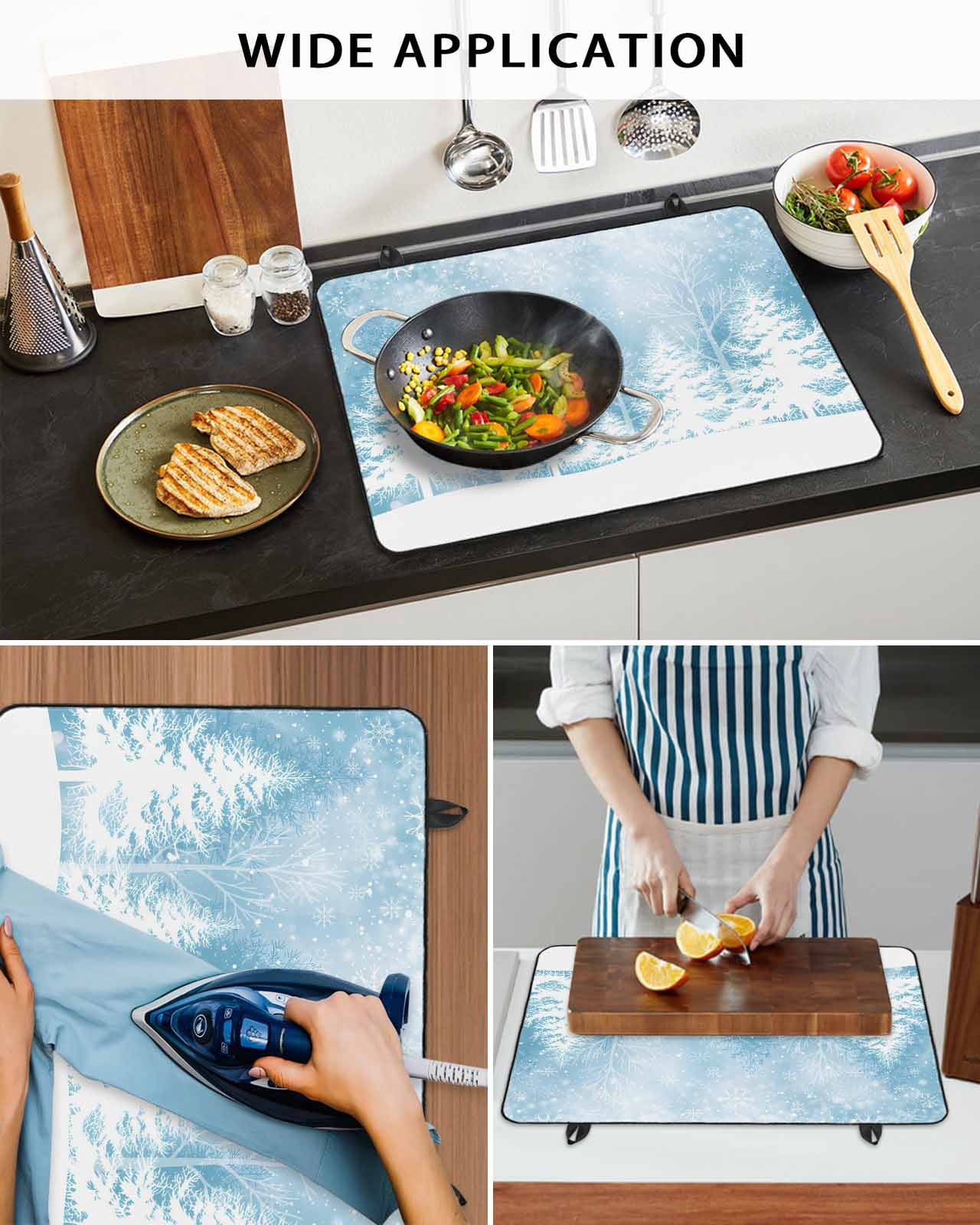 Large Induction Cooktop Protector Mat Blue Christmas Stove Top Covers for Electric Stove, Winter White Xmas Pine Tree Snow Scene Decorative Stove Burner Cover Mats, Glass Top Stove Cover