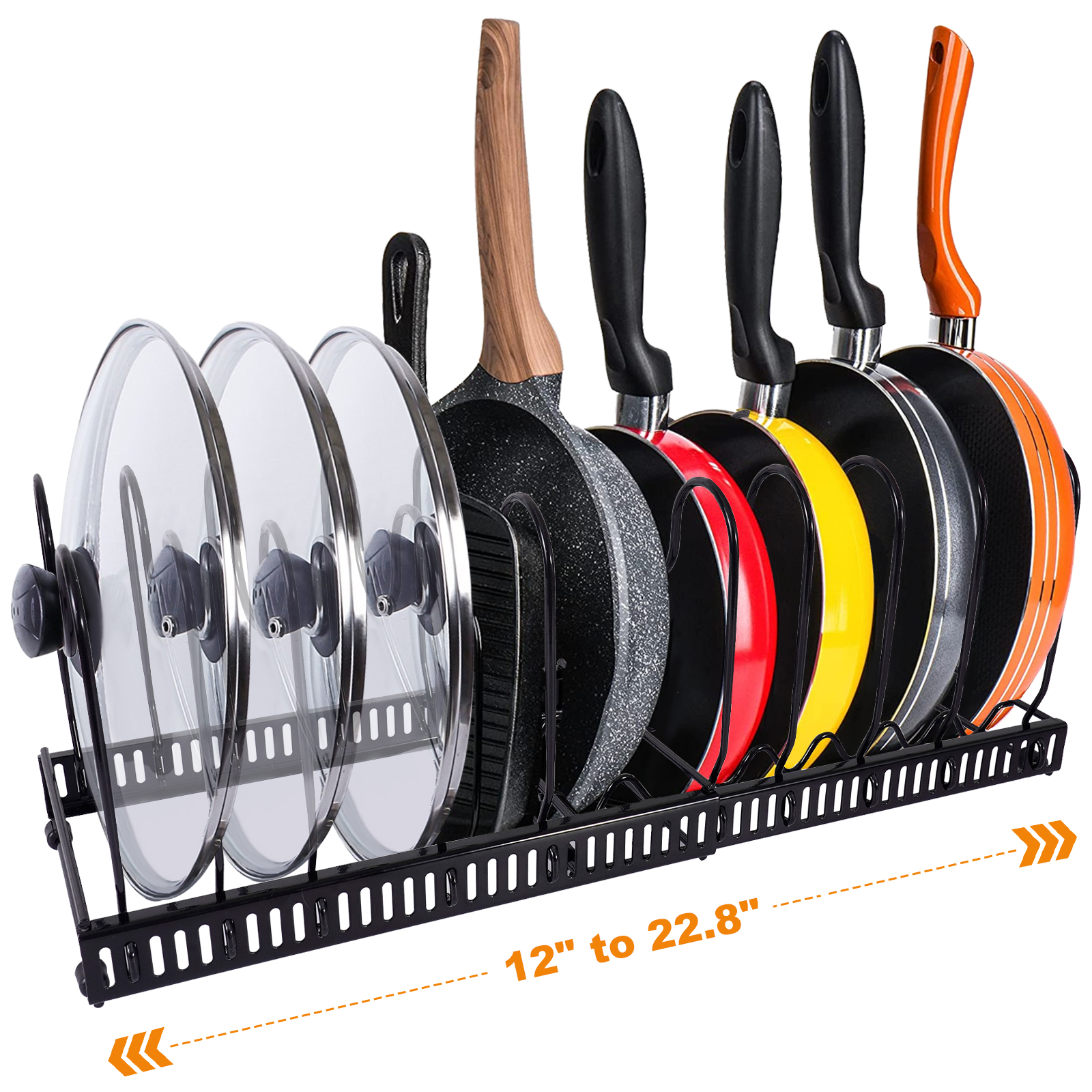 Expandable Pots and Pans Lid Organizer Rack, 12"22.8" Adjustable Kitchen Bakeware