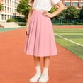 thumbnail image 2 of WAVSUF Girls School Pleat Skirt Elastic Waist Soft Lightweight Casual Summer Cotton Midi Skirts Pink Size 14, 2 of 10