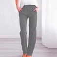 thumbnail image 2 of Flmaly vacation outfits for women High Waistband Women's Cotton Linen Pants Solid Color Drawstring Casual Wide Leg Long Pants Casual Trousers Pocket Vacation Outfits, 2 of 5