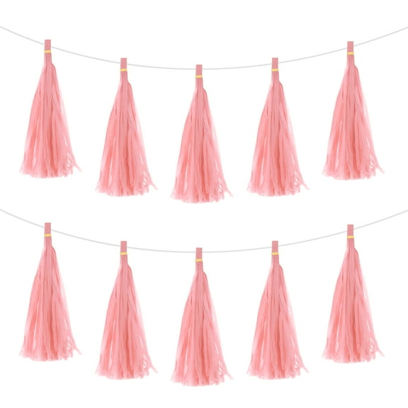 Uxcell 25Pcs Light Pink Tassel Garland Banner w Rope for Wedding Birthday Party Decoration