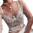 thumbnail image 1 of Blusa StoBays de manga larga para mujer, de malla transparente, con perlas y diamantes de imitación, 1 of 8