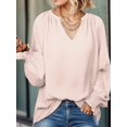 thumbnail image 6 of Weardear Womens Long Sleeve Blouse Chiffon Smocked Puff Sleeve Blouses Business Casual V Neck Tunic Tops, 6 of 6