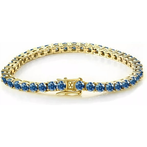 4mm Royal Blue Cubic Zirconia Tennis Bracelet, Round Cut, 14K Yellow Gold Over Sterling Silver, 6-9 Inch Adjustable Jewelry
