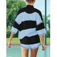 thumbnail image 4 of Women Striped Workout Set Two Piece Outfit Tracksuit Oversized Lounge Top and Shorts Sets with Pockets Black Blue XXL, 4 of 7