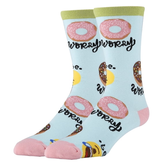 OoohYeah Men's Funny Crew Socks, Novelty Cool Cotton Socks, Donut Worry, Shoe Size 8-13