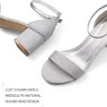 thumbnail image 5 of Pennysue Women's Chunky Low Heels Sandals Silver Glitter Ankle Strap Wedding Shoes 9M, 5 of 7
