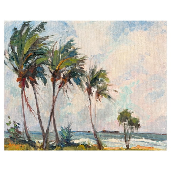 Masterpiece Art Gallery Six Palm Trees by the Sea by Richard A. Rogers Canvas Art Print 22" x 28"