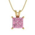 thumbnail image 2 of 2.5 ct Brilliant Princess Cut Solitaire VVS1 Genuine Pink Zircon Solid 14k Yellow Solid Gold Everyday Affordable Designer Necklace Pendant with 16" Solid Gold Chain by Clara Pucci, 2 of 7