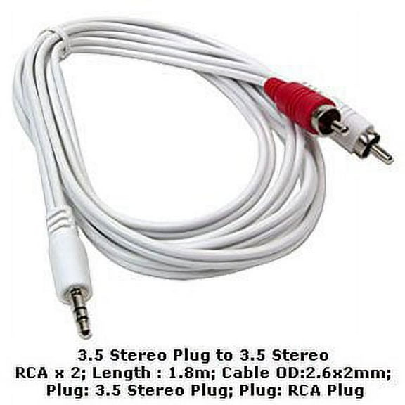 Premium 3.5mm Male to RCA Audio Video Cable PC Sound Card, Portable CD player, MP3 player, iPod, Mini-Stereo Audio Device or any other devices featuring 3.5 mm jacks to RCA.(1.8 m length)