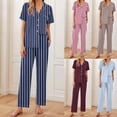 thumbnail image 1 of NJDVHB Ensembles d'Été pour Femmes, Ensemble de Détente pour Femmes, Ensemble de Chemises de Nuit pour Dames, Pyjamas pour Femmes Ensemble Imprimé Manches Courtes Pantalon Long Col à Revers Ensemble, Rouge, TTG, 1 of 5