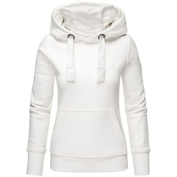 Fesfesfes Women Hooded Ladies Solid Hooded Turtleneck Long Sleeve Sweatshirt Pullover Tops Shirt Tops on
