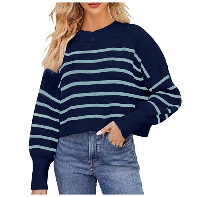 Durtebeua Chandails à Capuchon pour Femmes Chandails en Molleton Oversize Automne Hiver Manches Longues Col Rond Décontracté Couleur Unie Pull Tops Chemises Bleu Foncé,S