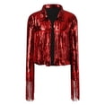 thumbnail image 3 of Tiweut Jackets for Womens Fringe Disco Theme Fashion Sequins Tassel Long Sleeve Party Gown Outwear Tops Red,One Size, 3 of 6