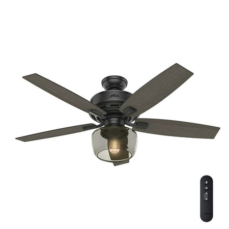 Hunter - Bennett Indoor Ceiling Fan With Light, Remote, 52-inch, Matte Black, Rustic-style, 3-speed WhisperWind Motor, 54187, for living rooms, bedrooms, home offices, kitchens