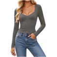 thumbnail image 4 of Women's Sweetheart Neck Long Sleeve Crop Top, Ribbed Fitted Basic T-Shirt,L,Women's Plus Size, 4 of 9