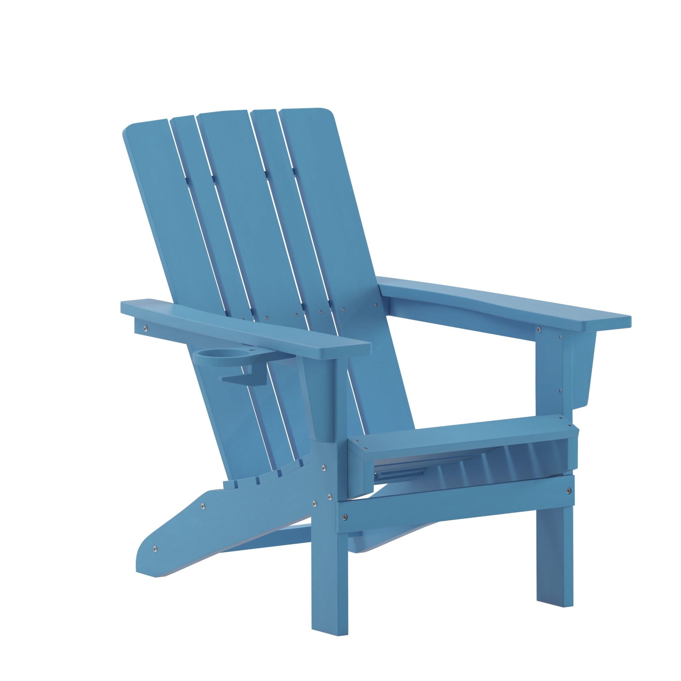 BizChair Adirondack Chair with Cup Holder, Weather Resistant HDPE Adirondack Chair in Blue