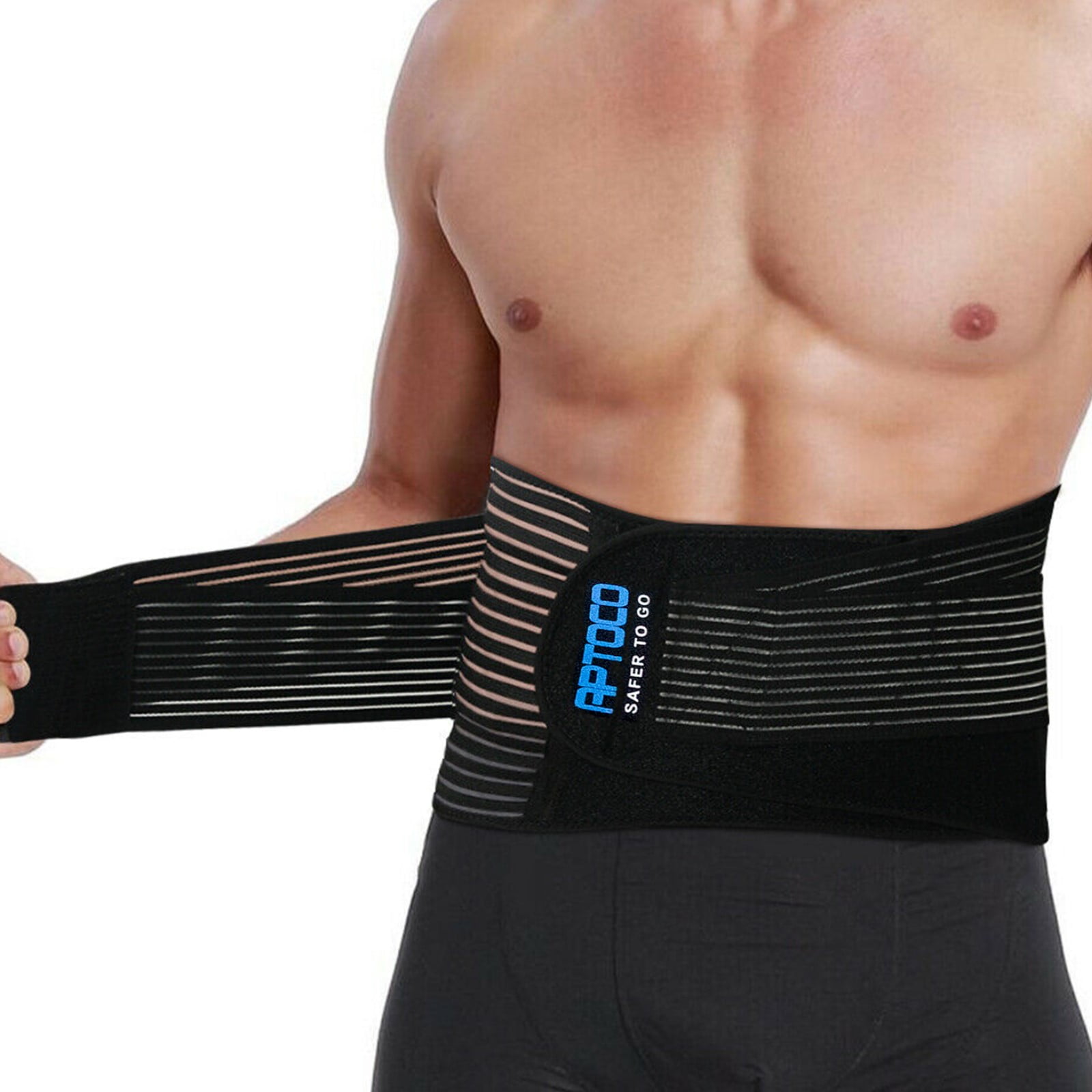 Wellco Adjustable Medical Breathable Back Braces for Lower Back Pain with 4 Stays, Anti-Skid Lumbar Support Belt, Medium, Black