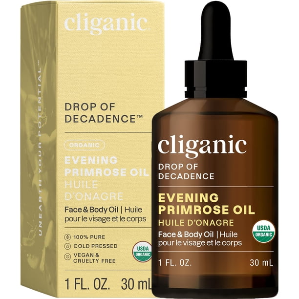 Aceite de onagra orgánico Cliganic puro (1 oz) - Para cabello y rostro | Natural prensado en frío sin refinar (el embalaje puede variar)