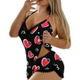 thumbnail image 6 of Valentine's Day Pajamas Sets Women Cute Pink Heart Print Pjs Sets Tank Top Shorts 2 Piece Sets Sleepwear Black L, 6 of 8