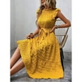 thumbnail image 4 of SMihono Trendy Summer Casual Flutter Short Sleeve Midi Dress,Solid Ruffle Trim Belted Dress,Boho Dresses for Women 2025 Fall Casual Yellow XL, 4 of 6