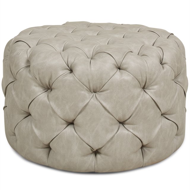 Jennifer Taylor Home Ace Round Tufted Accent Ottoman Warm Gray