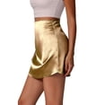 thumbnail image 3 of Deago Women's Satin Silky Mini Skirts High Waisted Flared Short A-Line Zipper Party Club Skirt (Champagne, XL), 3 of 7