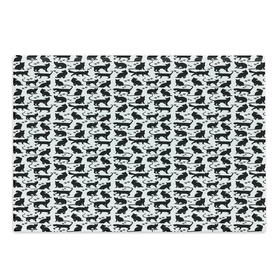 Cat Cutting Board, Black Silhouettes in Different Positions Friendly Furry Feline Domestic Pet, Decorative Tempered Glass Cutting and Serving Board, Large Size, Black White, by Ambesonne