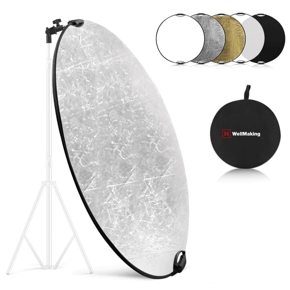 Reflector fotográfico WELLMAKING 5 en 1 de 80 cm con funda y adaptador