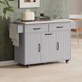 thumbnail image 4 of Kitchen Island with Trash Can Cabinet, Rolling Cart with Drop Leaf, Storage Drawers, Spice Rack & Towel Holder, Mobile Kitchen Cart with Adjustable Shelf, Grey Countertop, 4 of 11