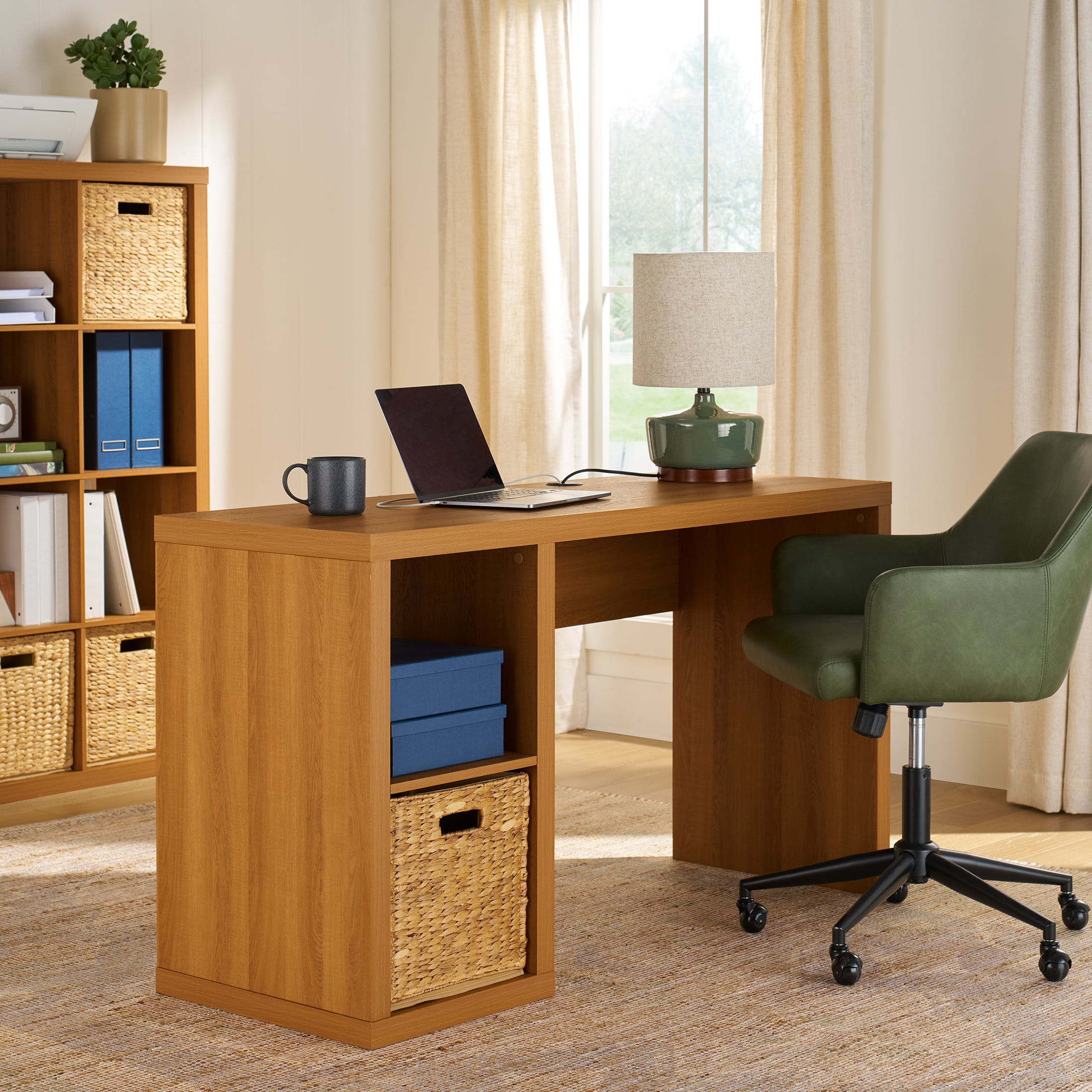 Better Homes & Gardens Cube Storage Office Desk, Light Honey