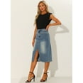 thumbnail image 5 of DARING DIVA Women's Slit Front Washed Jean Midi Skirts with Pockets L Grey Blue, 5 of 6
