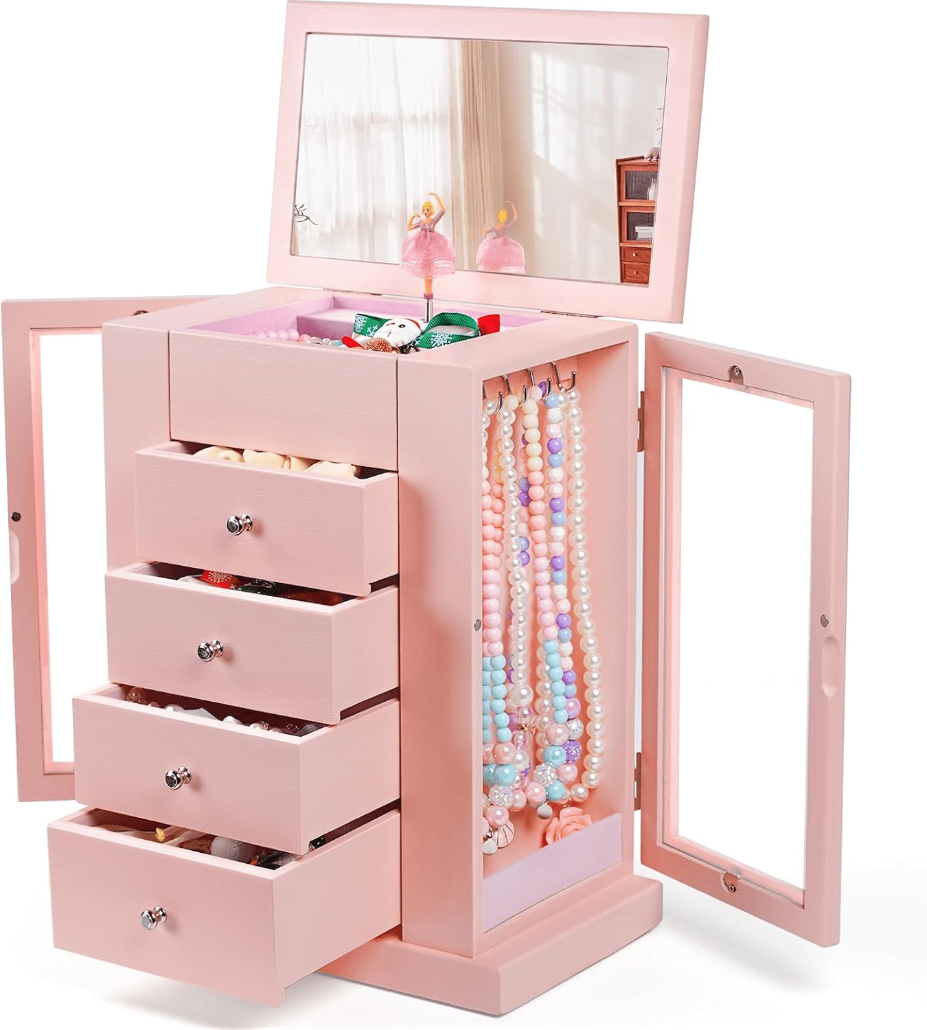Music Jewelry Box for Girls, 5 Layer Musical Jewelry Organizer with Spinning Dancer for Kids Christmas New Year Birthday Gifts