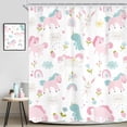 thumbnail image 2 of Kids Shower Curtain Girls Rainbow Dinosaur Dino Funny Fairy Animal Cartoon Cute Horse Pink Flower 72Wx72L Inch Lovely Rabbit Bathroom Set Princess Bath Curtain Bathtub Accessories Home Decor, 2 of 6